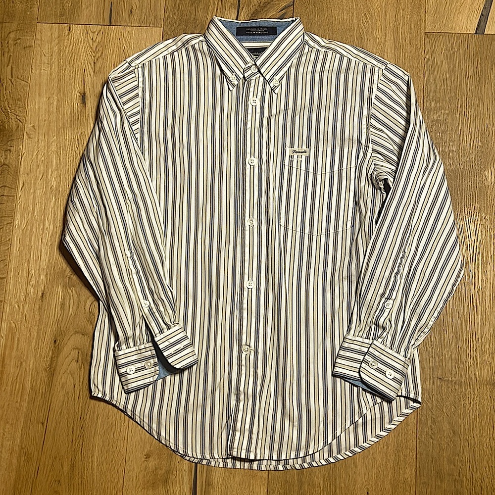 Faconnable button down, brown/blue shirt size 7